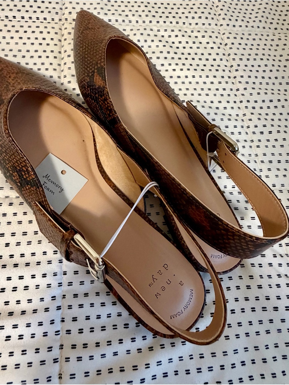 A New Day Target Brown Snakeskin Slingback Pointed Toe Flats Women’s 9.5 NWT